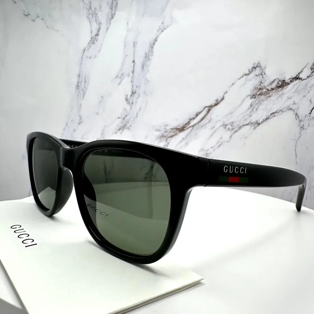 New GUCCI Sunglasses Black 54mm Square Gold Letter Logo Red Green Web Mens - Picture 10 of 15